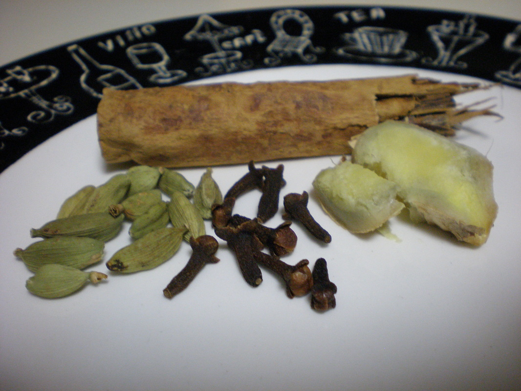Spiced Tea Ingredients: Cloves, Cardamom, Ginger, Cinnamon